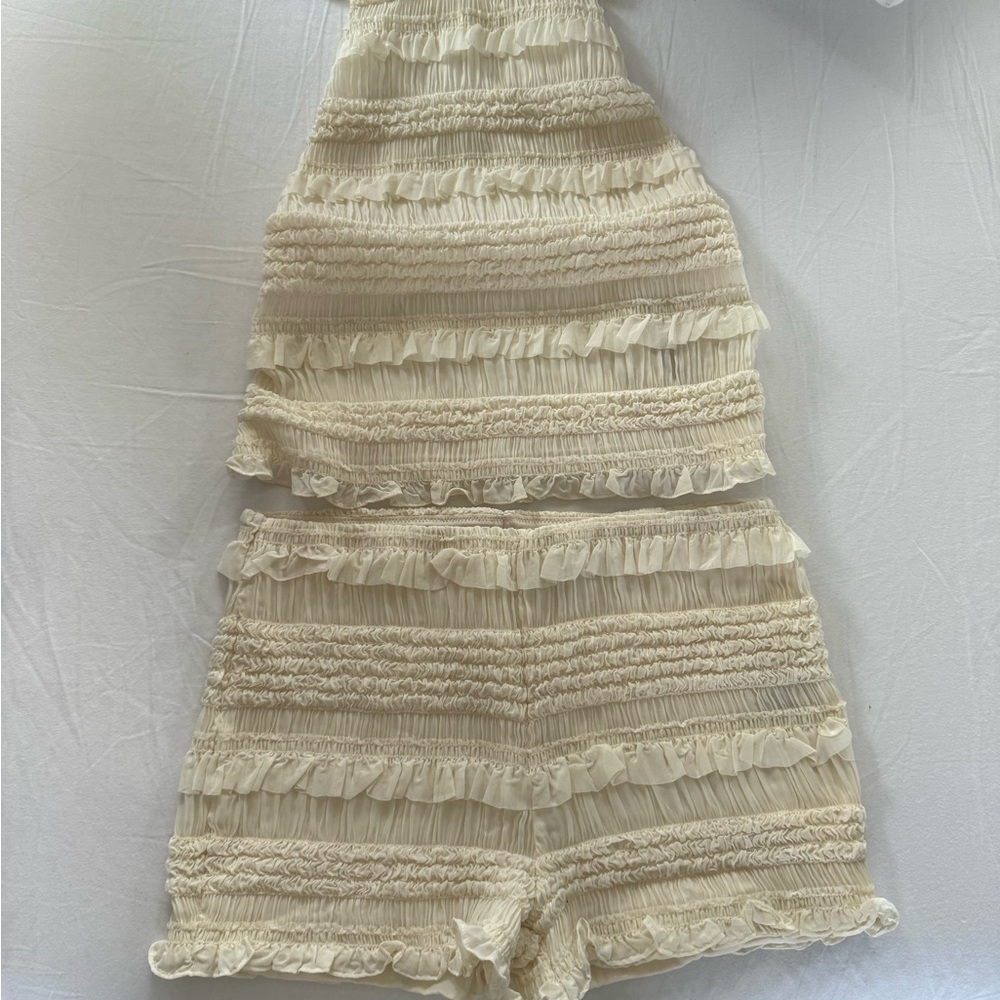 Cream Ruffled Halter Romper